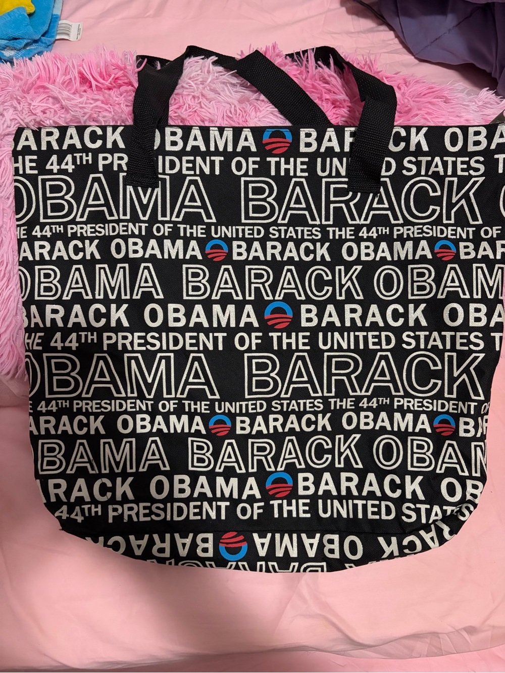 Barack Obama Black Logo Tote Bag with Blue & Red Accents
